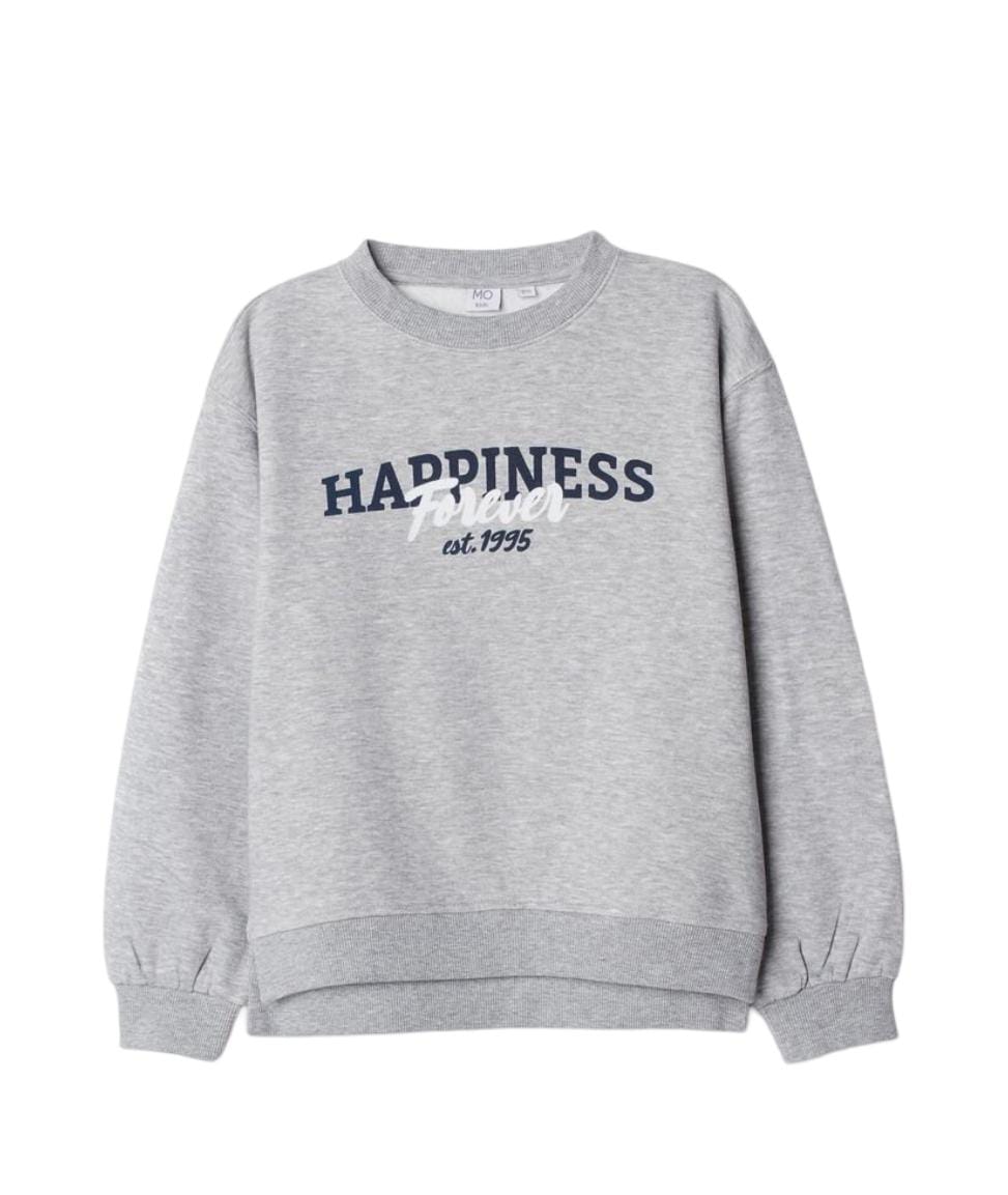 Printed Plush Sweatshirt, Girl, Light Grey