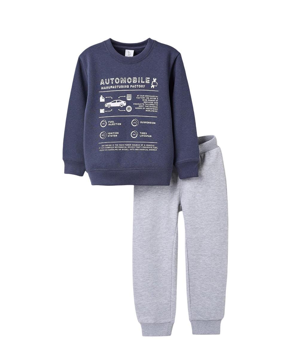 Fleece Sweatshirt + Trousers for Boys 'Automobile', Blue/Grey