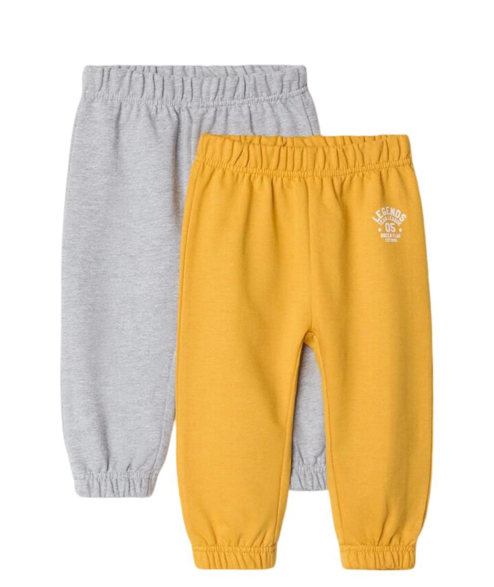 Pack of 2 Plush Trousers, Baby Boy, Light Grey/Yellow