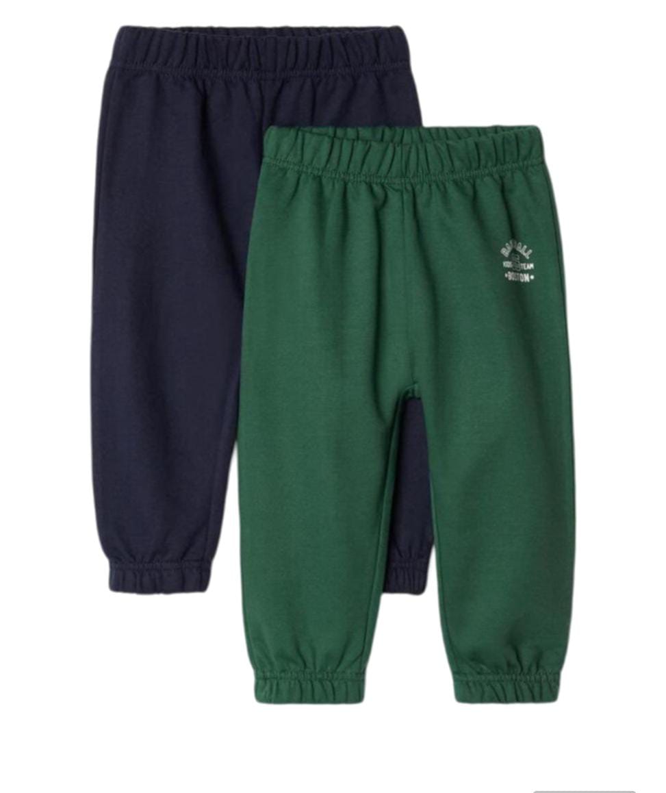 Pack of 2 Plush Trousers, Baby Boy, Dark Blue/Dark Green