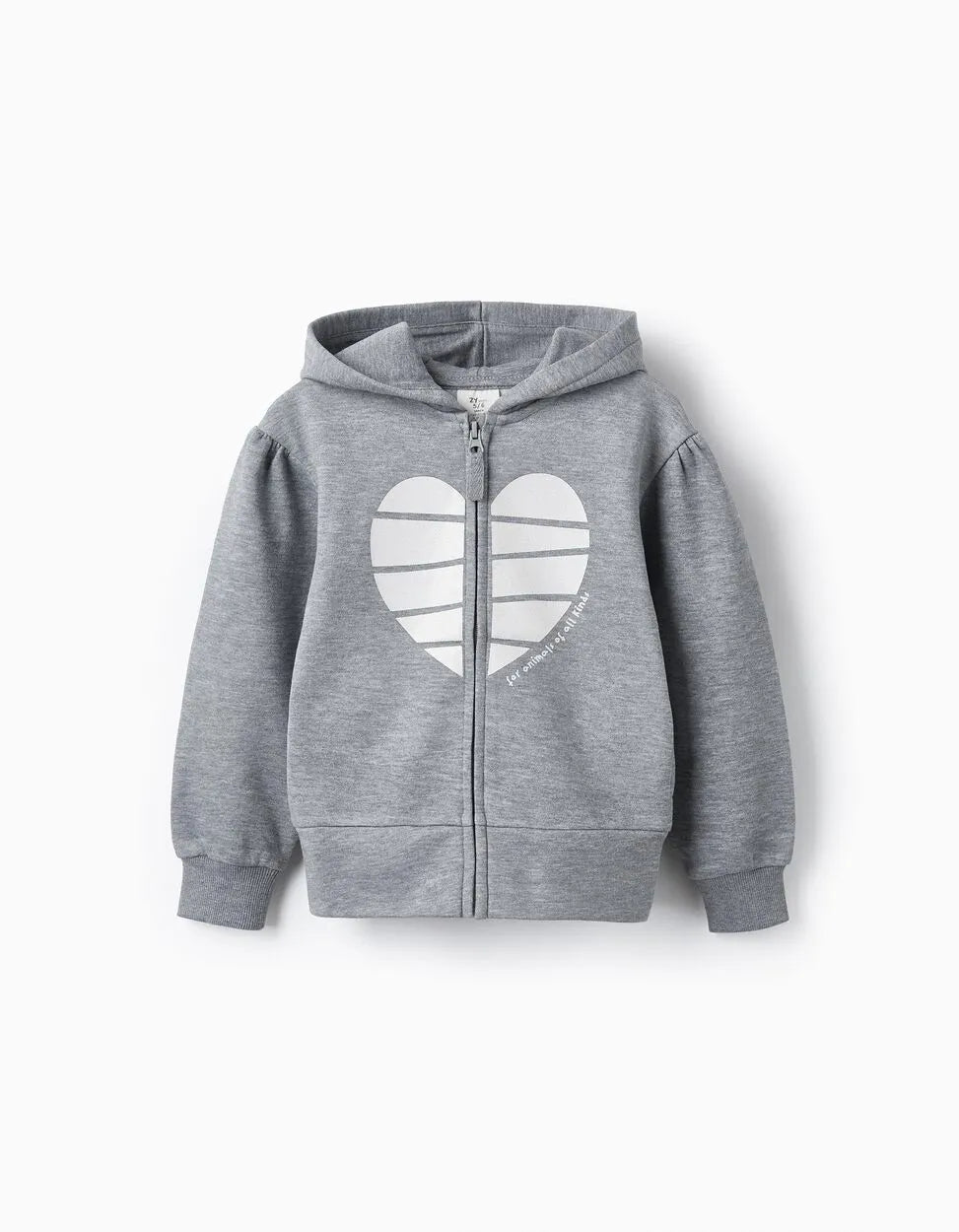 HOODED JACKET FOR GIRLS 'ALL ANIMALS', LIGHT GREY